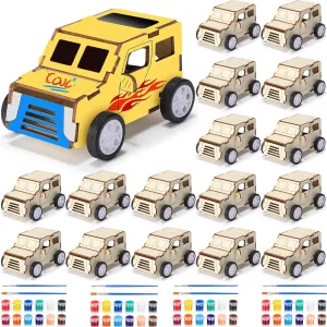 Outus 16 Pcs DIY Wooden Race Cars to Paint Unfinished Paintable Wooden Cars Toys for DIY Crafts Gifts for Students Easy Woodworking and Family Time Crafts Party Favors