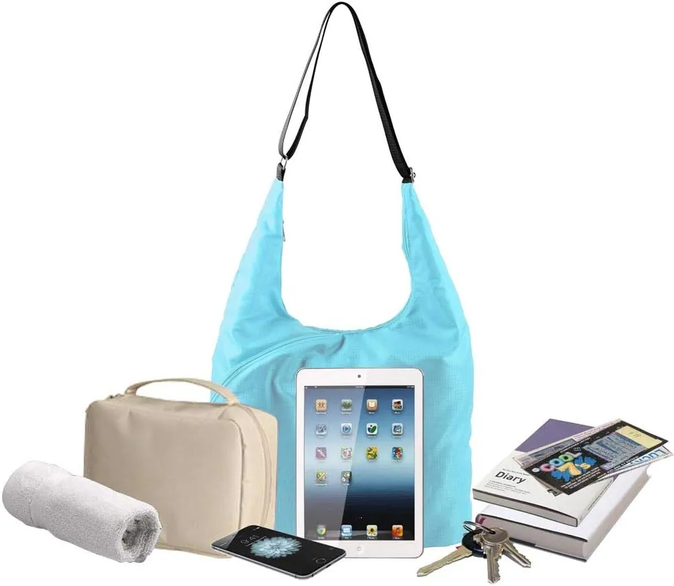 Pack n Fold Foldable Travel Hobo Crossbody Bag (Blue)