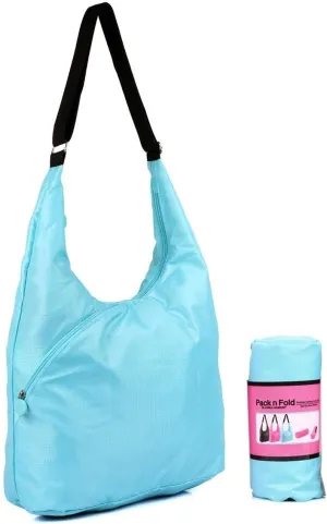 Pack n Fold Foldable Travel Hobo Crossbody Bag (Blue)