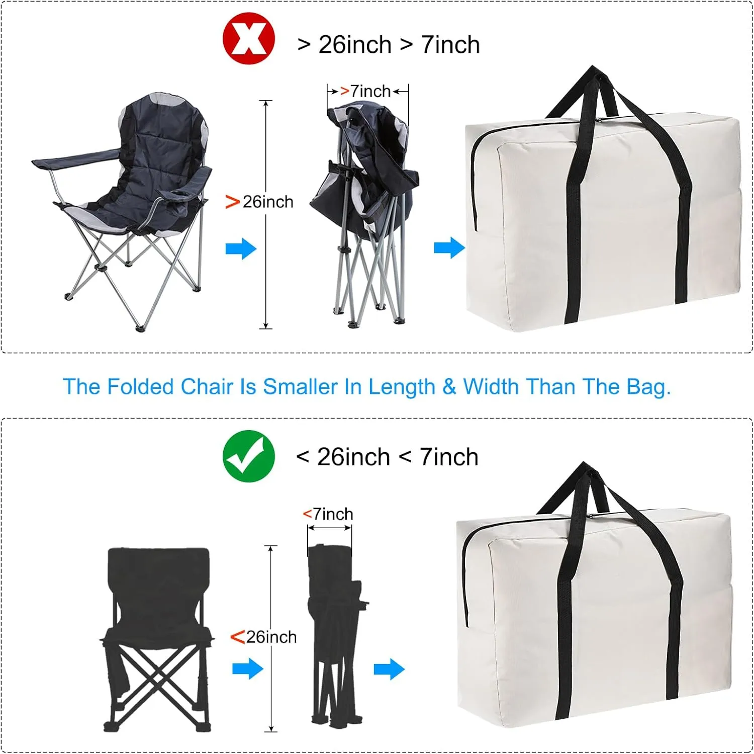 PATIKIL 26" Camp Chair Replacement Bag, Oversize Storage Duffle Bag Waterproof Moving Bag with Zipper Foldable Canvas Tote Bag for Travel Camping, Beige (26"x18.5"x7.8")