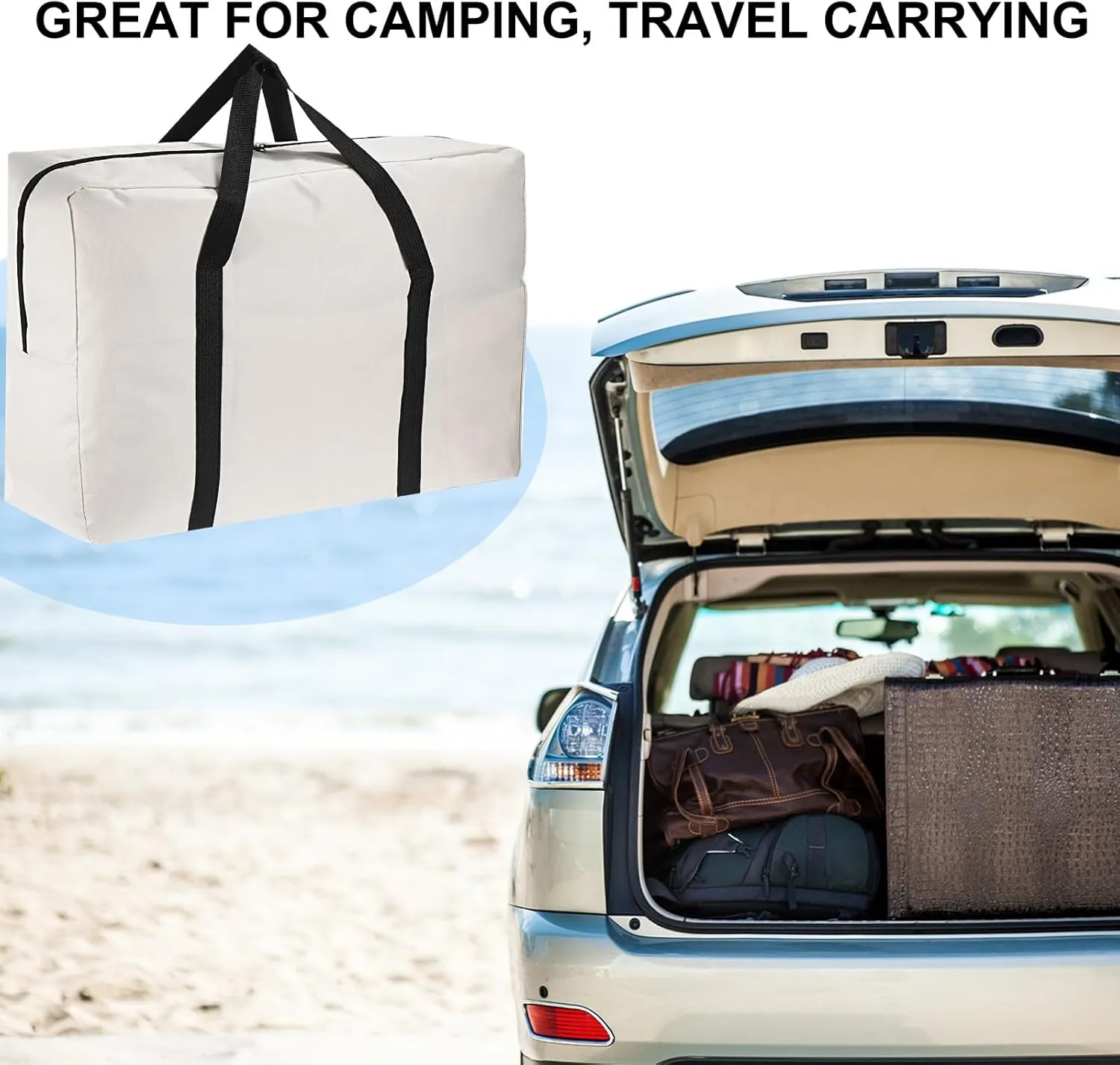 PATIKIL 26" Camp Chair Replacement Bag, Oversize Storage Duffle Bag Waterproof Moving Bag with Zipper Foldable Canvas Tote Bag for Travel Camping, Beige (26"x18.5"x7.8")