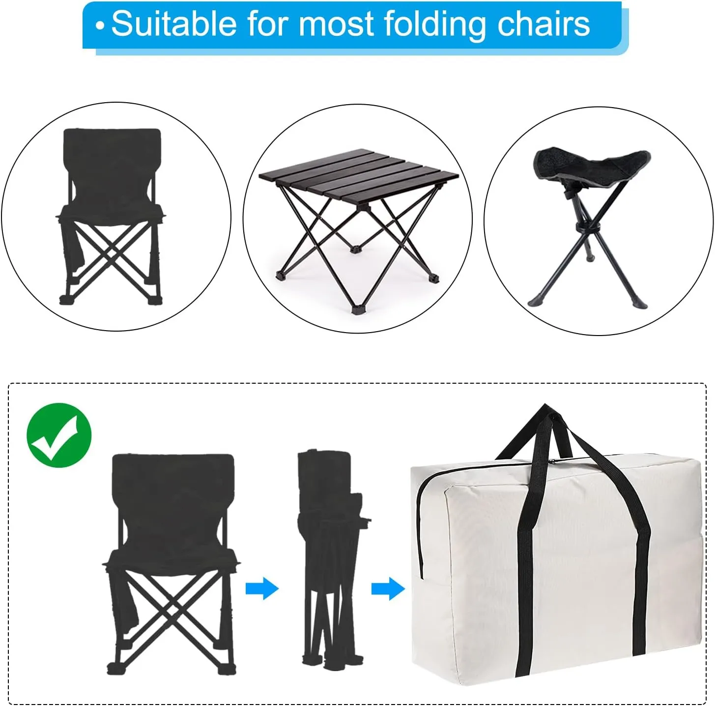 PATIKIL 26" Camp Chair Replacement Bag, Oversize Storage Duffle Bag Waterproof Moving Bag with Zipper Foldable Canvas Tote Bag for Travel Camping, Beige (26"x18.5"x7.8")