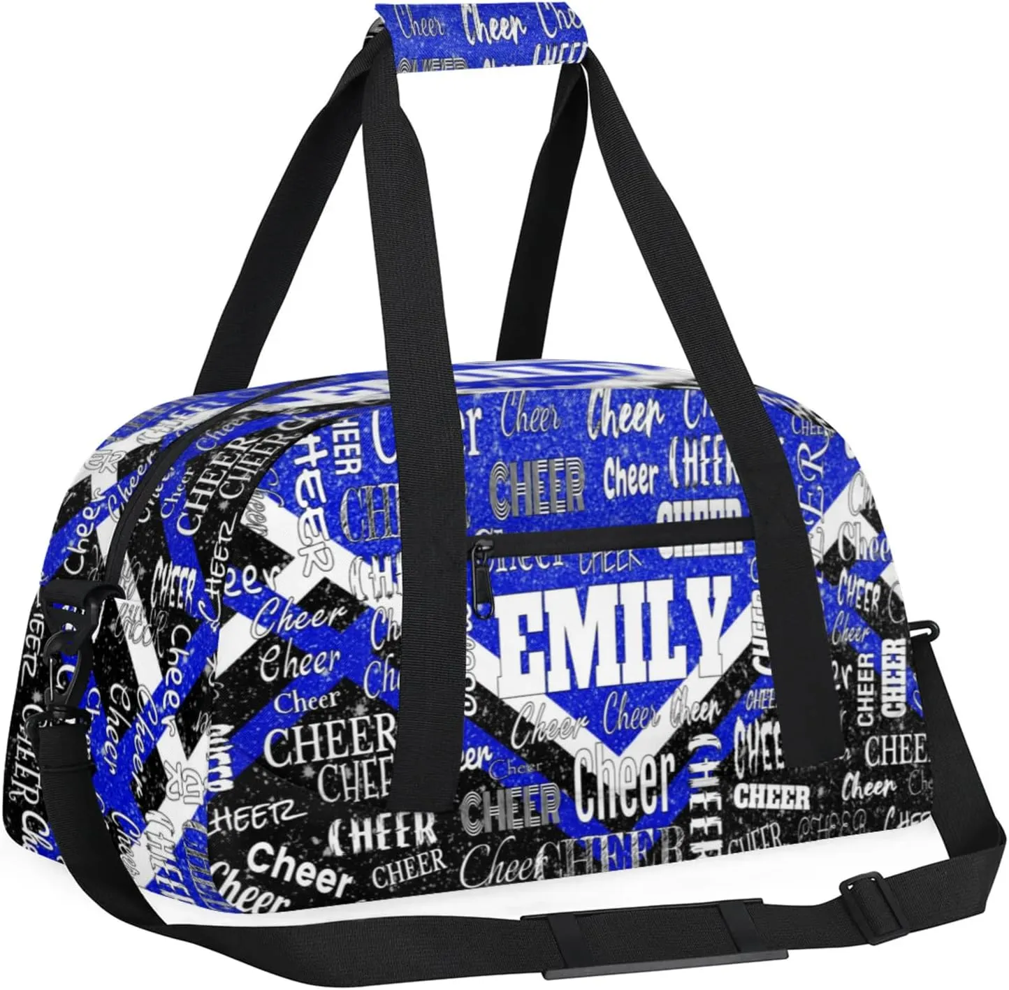 Personalized Cheer Bag with Name Sports Bag Royal Blue Glittering with Black, Custom Large Duffel Dance Gym Bag Weekender Bag Sleep Over Travel Duffel Bag