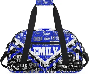 Personalized Cheer Bag with Name Sports Bag Royal Blue Glittering with Black, Custom Large Duffel Dance Gym Bag Weekender Bag Sleep Over Travel Duffel Bag
