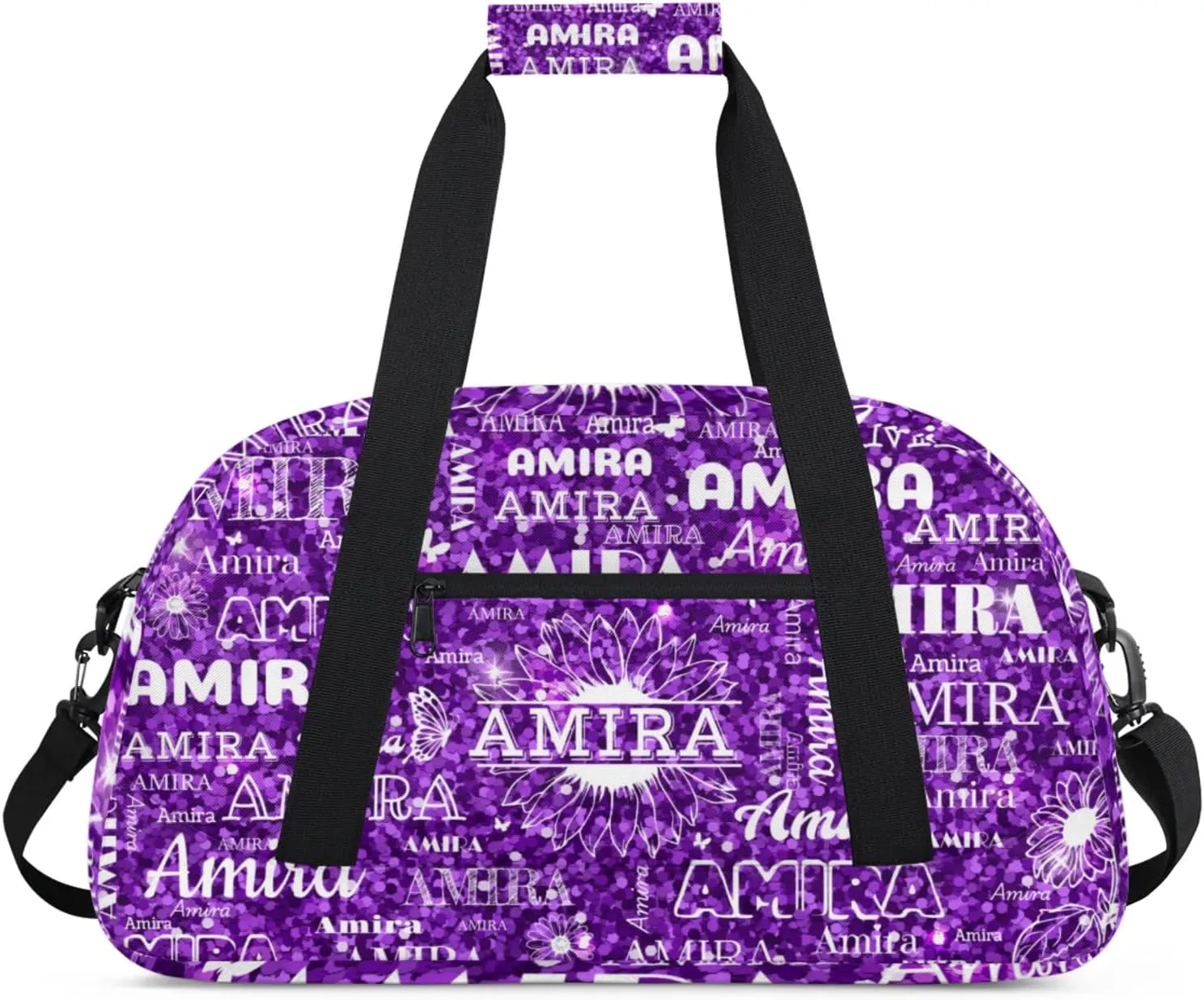 Personalized Dance Ballet Bag, Deep Sequins Bling with Sunflower Floral Custom Dancing Gym Bag with Name Overnight Large Duffel Bag for Train Gymnastics Sports Bag