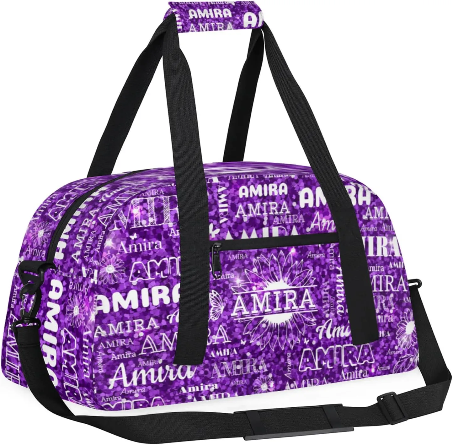 Personalized Dance Ballet Bag, Deep Sequins Bling with Sunflower Floral Custom Dancing Gym Bag with Name Overnight Large Duffel Bag for Train Gymnastics Sports Bag
