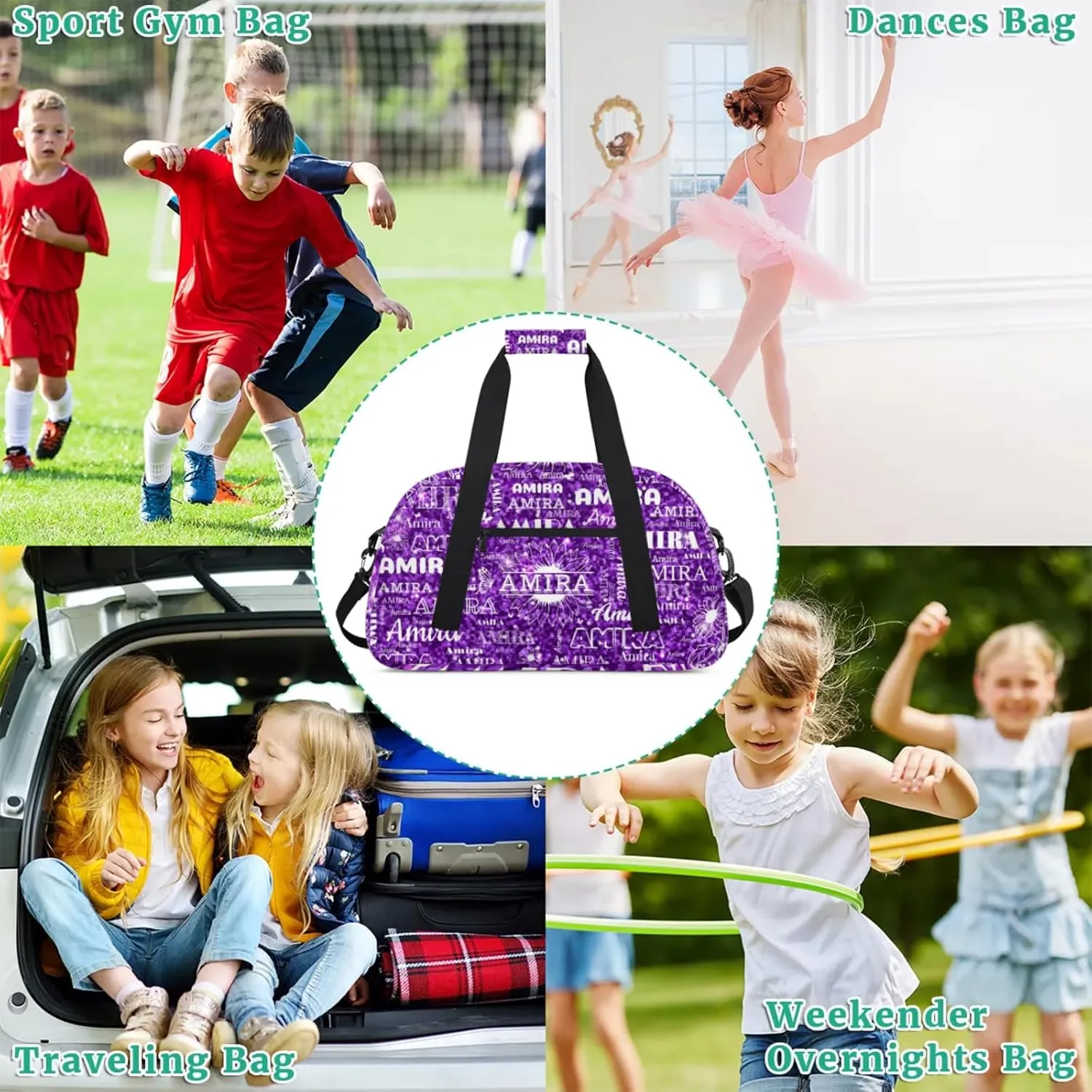 Personalized Dance Ballet Bag, Deep Sequins Bling with Sunflower Floral Custom Dancing Gym Bag with Name Overnight Large Duffel Bag for Train Gymnastics Sports Bag