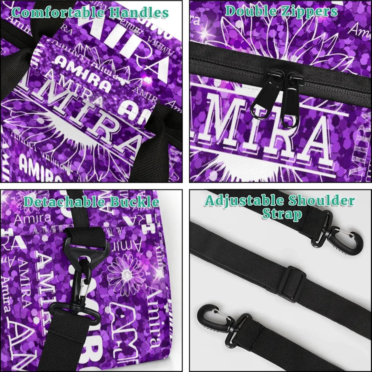 Personalized Dance Ballet Bag, Deep Sequins Bling with Sunflower Floral Custom Dancing Gym Bag with Name Overnight Large Duffel Bag for Train Gymnastics Sports Bag