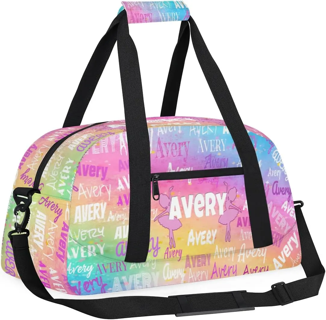 Personalized Dance Ballet Bag for Girls, Custom Dancing Gym Bag with Name Painted Colorful Pink Blue Yellow Overnight Large Duffel Bag for Train Gymnastics Sports Bag