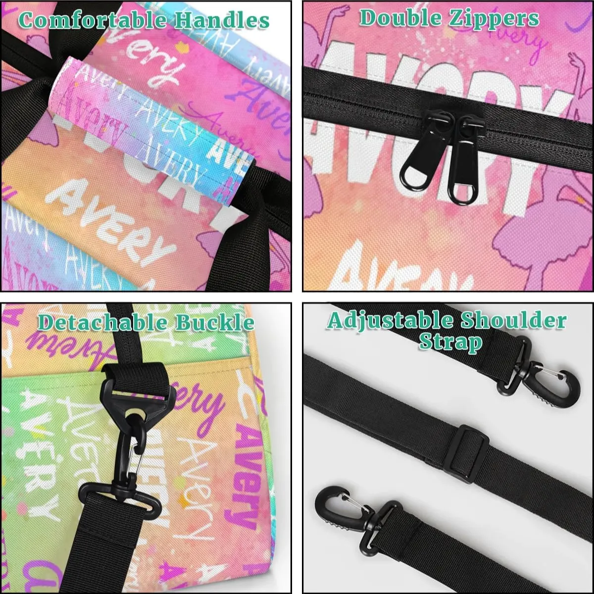 Personalized Dance Ballet Bag for Girls, Custom Dancing Gym Bag with Name Painted Colorful Pink Blue Yellow Overnight Large Duffel Bag for Train Gymnastics Sports Bag