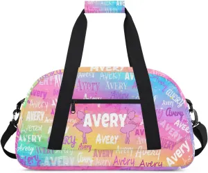 Personalized Dance Ballet Bag for Girls, Custom Dancing Gym Bag with Name Painted Colorful Pink Blue Yellow Overnight Large Duffel Bag for Train Gymnastics Sports Bag