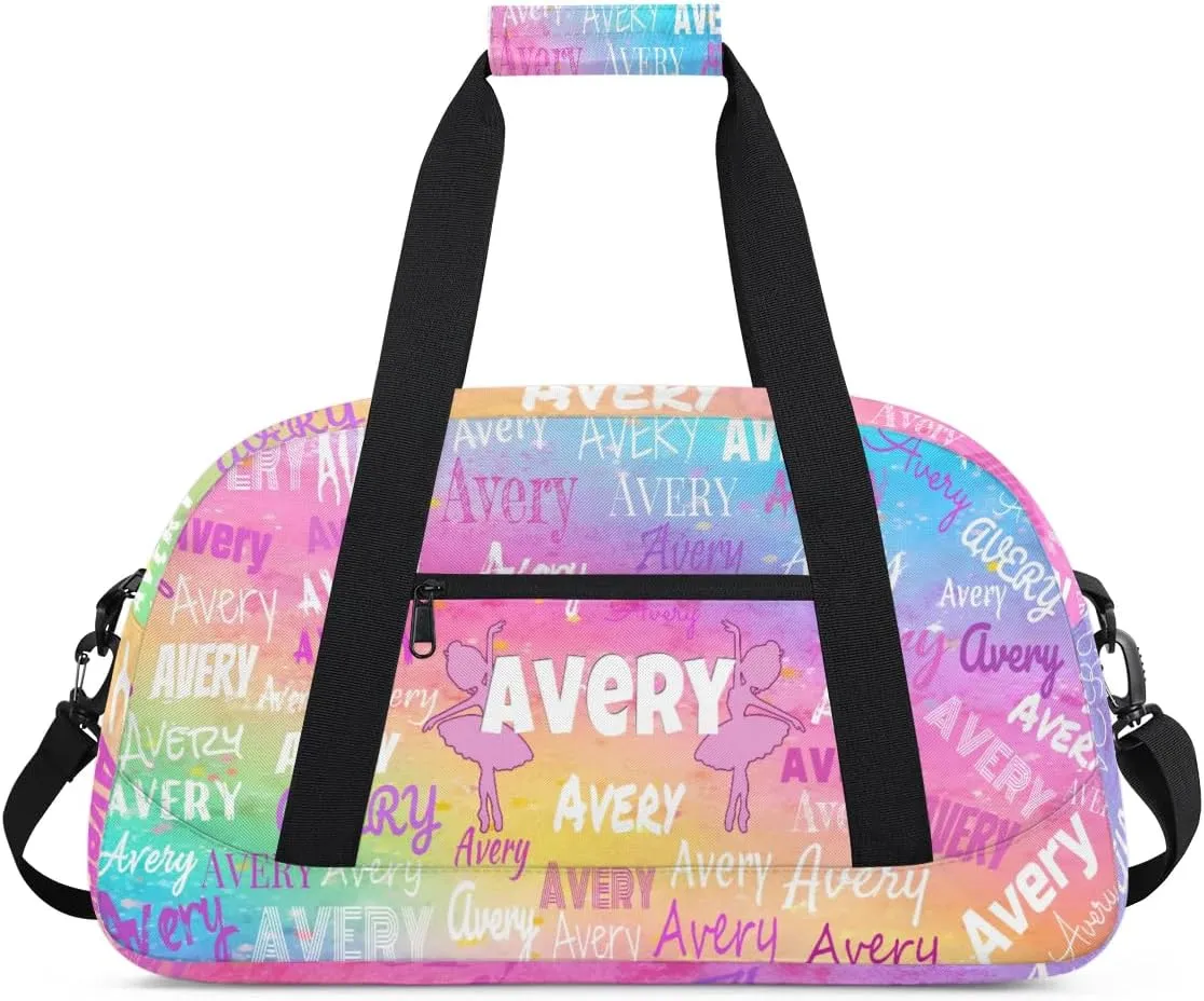 Personalized Dance Ballet Bag for Girls, Custom Dancing Gym Bag with Name Painted Colorful Pink Blue Yellow Overnight Large Duffel Bag for Train Gymnastics Sports Bag