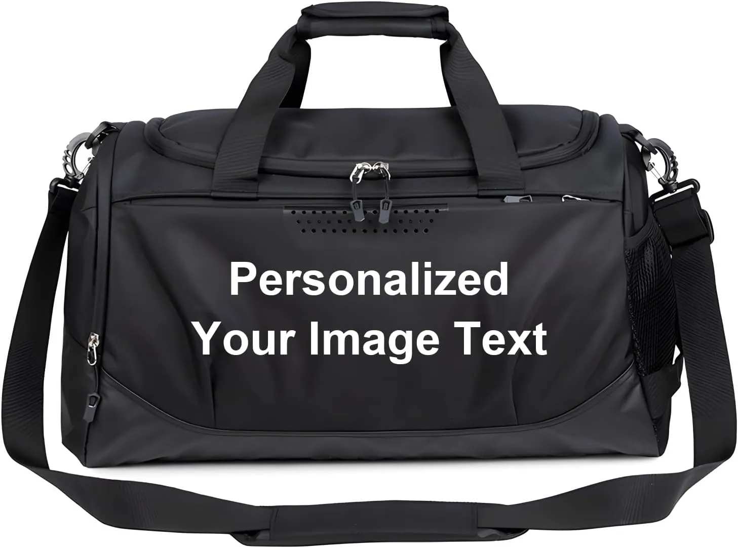 Personalized Duffle Bag with Photo Text Custom Sports Bag for Women Men (black)