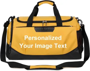Personalized Duffle Bag with Photo Text Custom Sports Bag for Women Men (yellow)