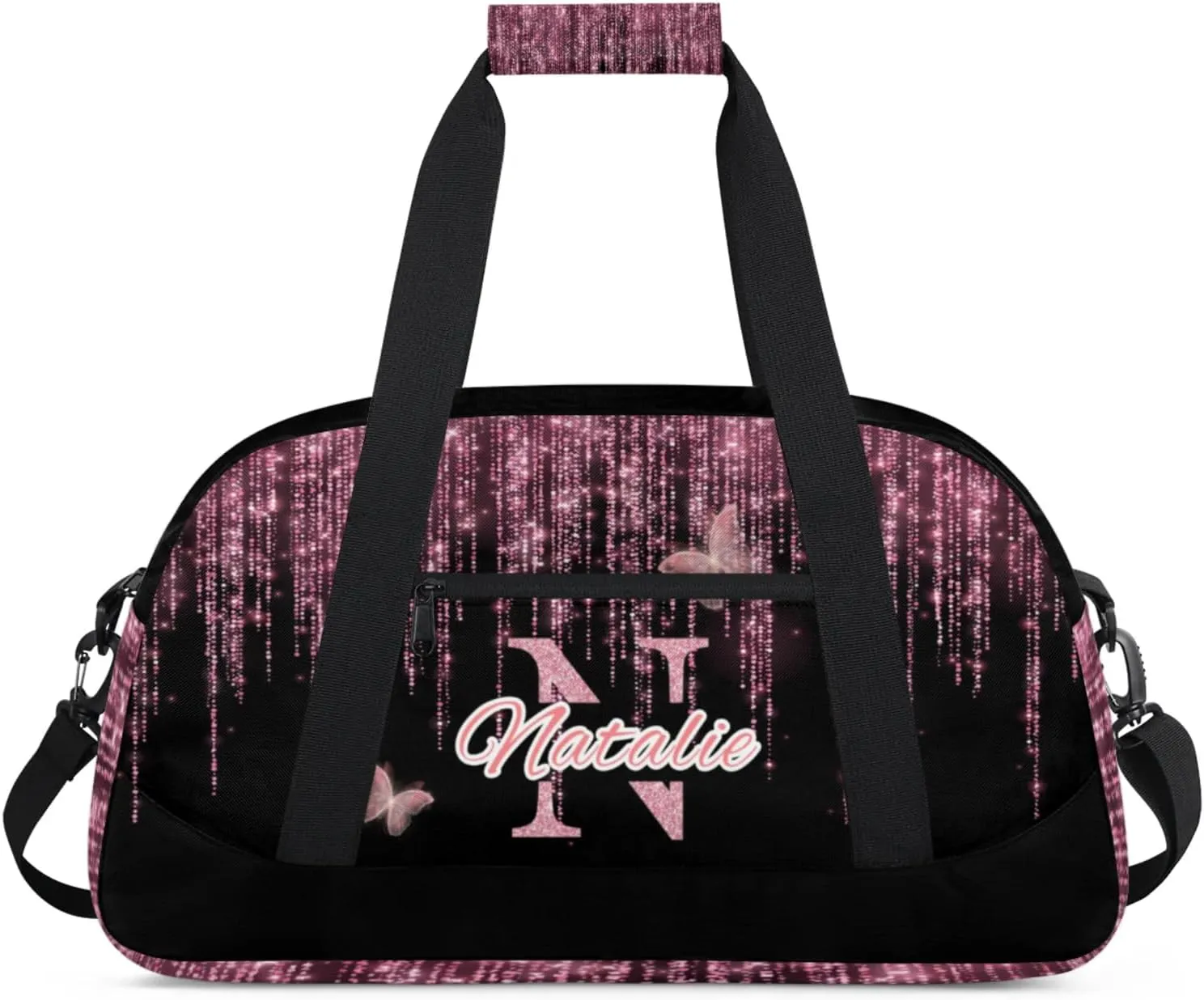 Personalized Kids Sports Duffel Bag with Name Custom Gym Dance Bag for Boys Girls Waterproof Weekender Overnight Bag for Travel Cheerleading Gymnastics Fluid Butterflies