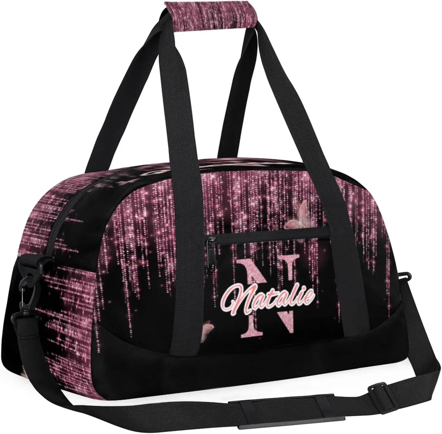 Personalized Kids Sports Duffel Bag with Name Custom Gym Dance Bag for Boys Girls Waterproof Weekender Overnight Bag for Travel Cheerleading Gymnastics Fluid Butterflies