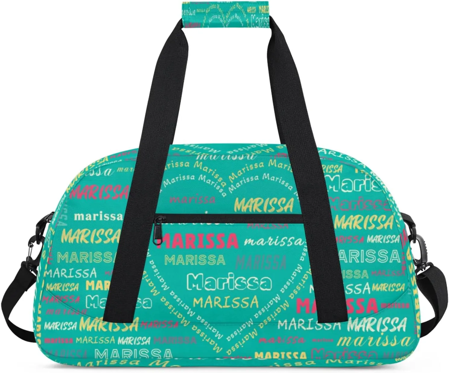 Personalized Kids Sports Duffel Bag with Name Custom Gym Dance Bag for Boys Girls Waterproof Weekender Overnight Bag for Travel Cheerleading Gymnastics Heart Green Yellow Pink