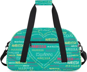 Personalized Kids Sports Duffel Bag with Name Custom Gym Dance Bag for Boys Girls Waterproof Weekender Overnight Bag for Travel Cheerleading Gymnastics Heart Green Yellow Pink