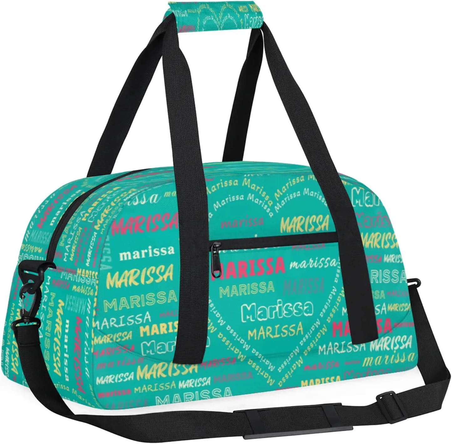 Personalized Kids Sports Duffel Bag with Name Custom Gym Dance Bag for Boys Girls Waterproof Weekender Overnight Bag for Travel Cheerleading Gymnastics Heart Green Yellow Pink