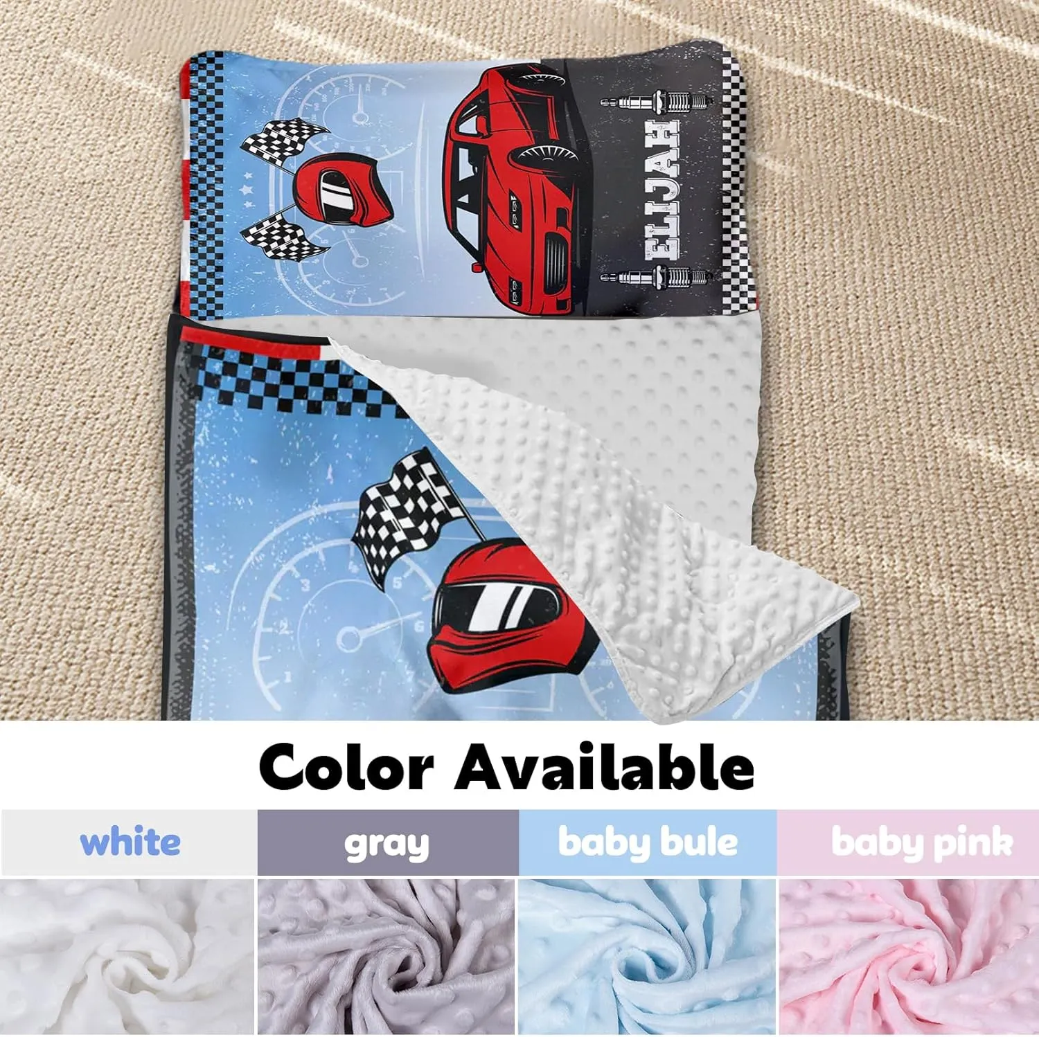 Personalized Nap Mats for Preschool, Custom Name Toddler Sleep Mats for Kids Daycare Kindergarten Car Series Portable Sleeping Bag with Pillow and Blanket for Boys Girls Easy Roll Up