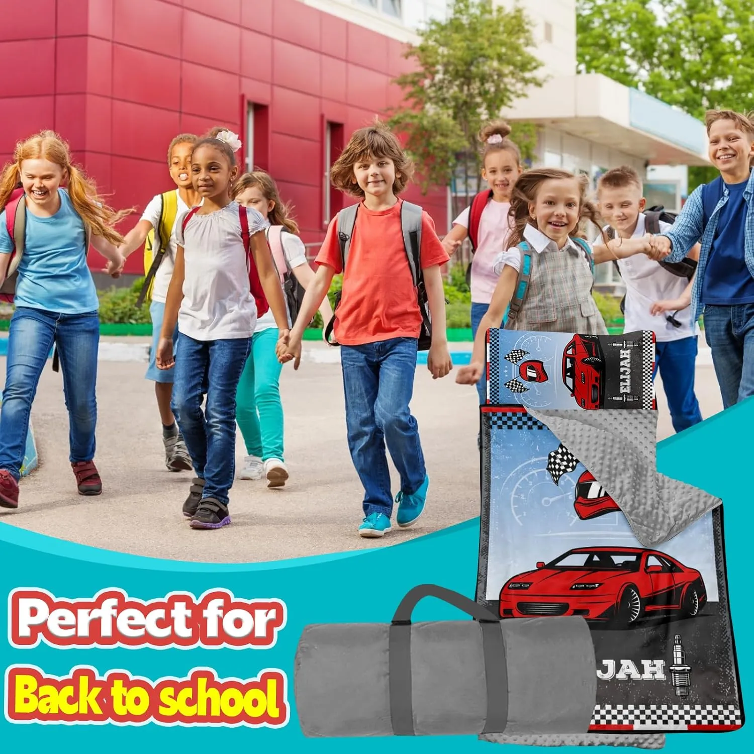 Personalized Nap Mats for Preschool, Custom Name Toddler Sleep Mats for Kids Daycare Kindergarten Car Series Portable Sleeping Bag with Pillow and Blanket for Boys Girls Easy Roll Up