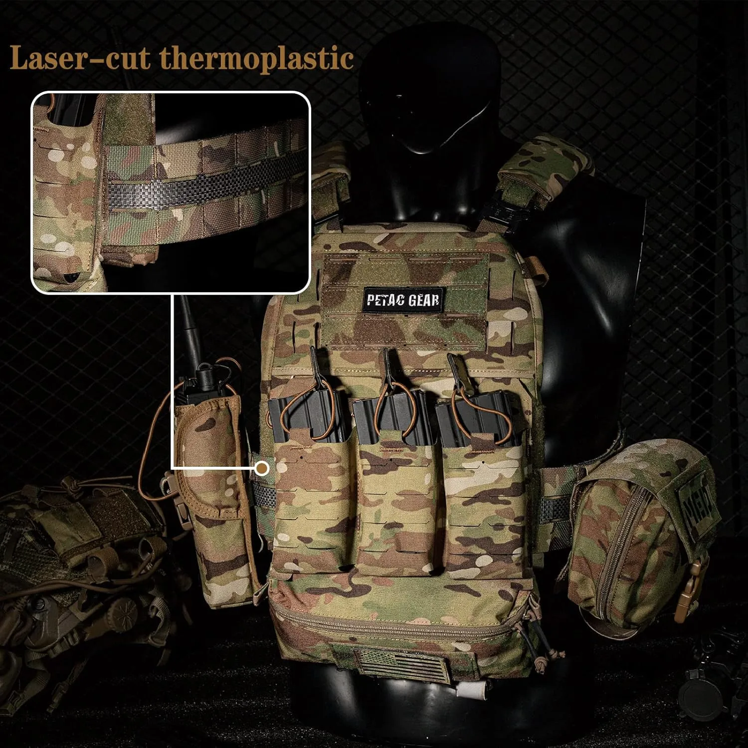 PETAC GEAR Tactical Replacement Cummerbund, Laser Cutting Tegris Cummerbunds,3" Rigid MOLLE Tactical Kit