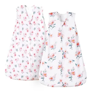 PHF 100% Cotton Baby Sleep Sack, 2-Way Zipper Baby Wearable Blanket, 18-24 Months TOG 0.5 Toddler Sleeping Sack, 2 Pack Sleeveless Soft Sleeping Bags for Baby Boys Girls, X-Large, Floral