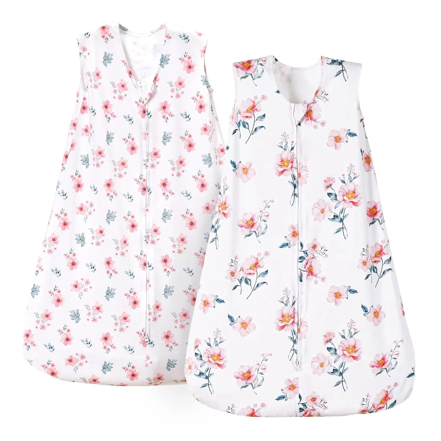 PHF 100% Cotton Baby Sleep Sack, 2-Way Zipper Baby Wearable Blanket, 18-24 Months TOG 0.5 Toddler Sleeping Sack, 2 Pack Sleeveless Soft Sleeping Bags for Baby Boys Girls, X-Large, Floral