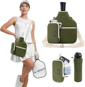 Pickleball Bag, 3-in-1 Mens and Womens Single Pickleball Sling Bag, Adjustable and Removable Sling Bag Water Bottle Bag and Mobile Phone Bag with Fence Hook Zippered Pockets (Bag Only)
