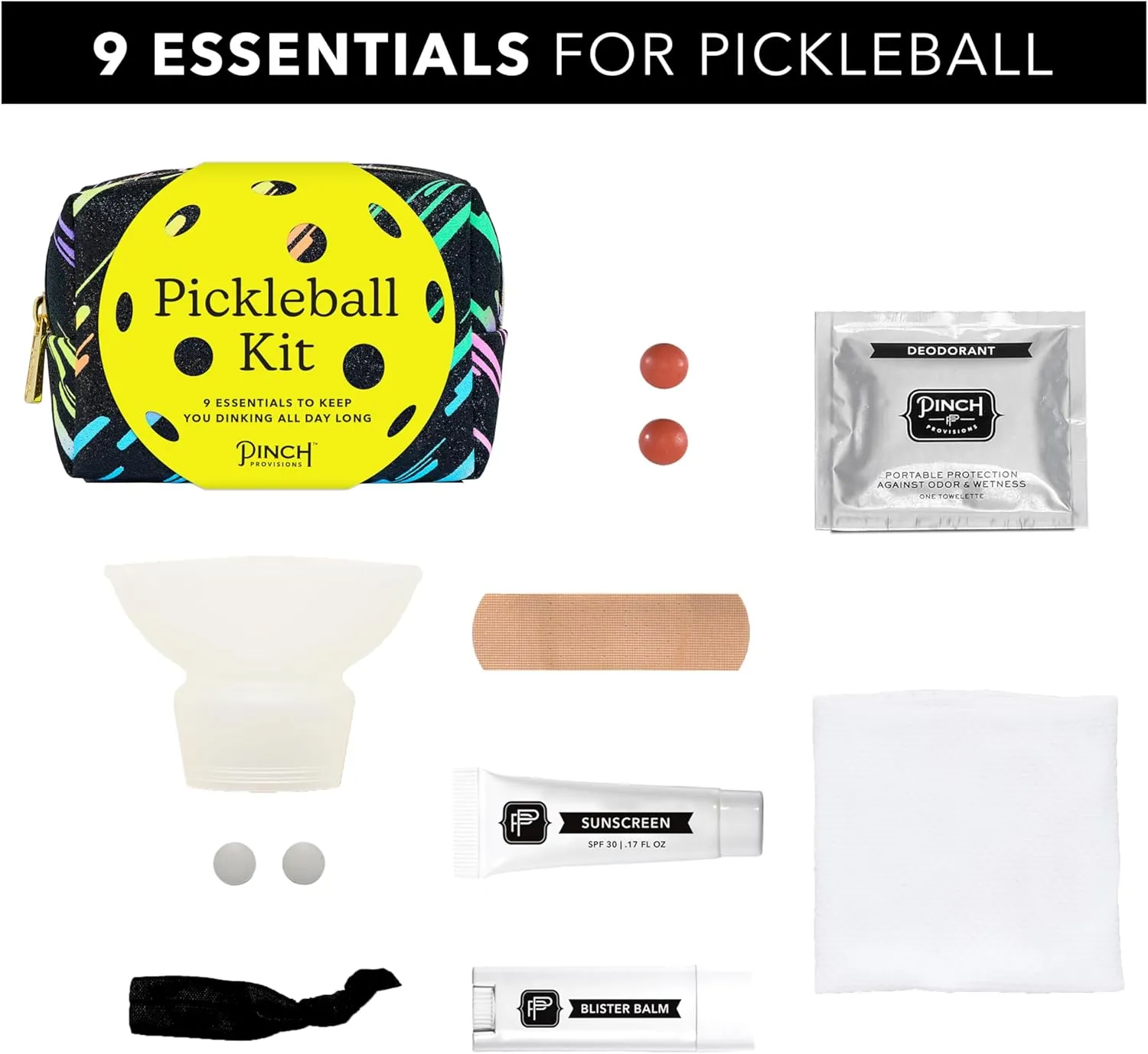 Pinch Provisions Pickleball Kit, 9 Must-Have Emergency Essentials for Pickleball, Includes Ball Retriever & Cooling Bands, Perfect for Pickleball Players, Father's Day, Mother's Day or Gym Bags