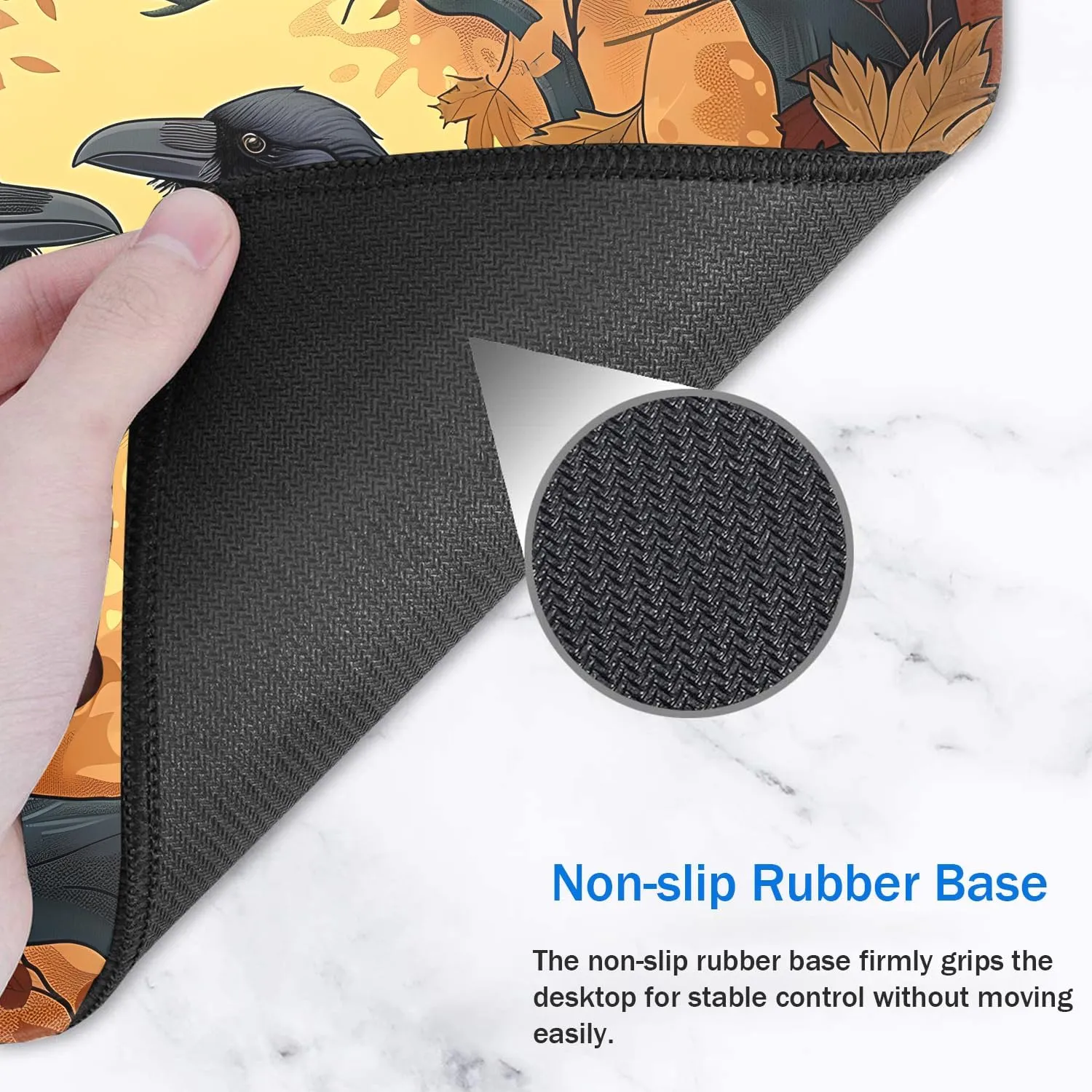 Playmat for MTG, 24x14 Inches Playmats, for TCG and CCG Trading Card Game Mat, Non-Slip Rubber for MTG Playmats with A Storage Bag and 6 Dice Set, Two Black Ravens Pattern