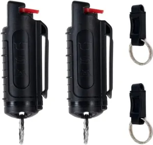 Police Magnum Keychain Pepper Spray Self Defense Belt Clip Holder - 2 Pack Tactical Maximum Strength OC with Dye - Small Safety Key Chains for Women & Men - Made in The USA