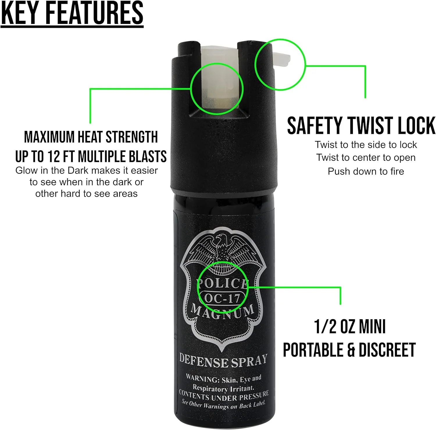 POLICE MAGNUM Mini Pepper Spray Self Defense Canisters- Max Heat Strength- Small & Discreet - Made in The USA (10 Pack 1/2oz Twist Lock)