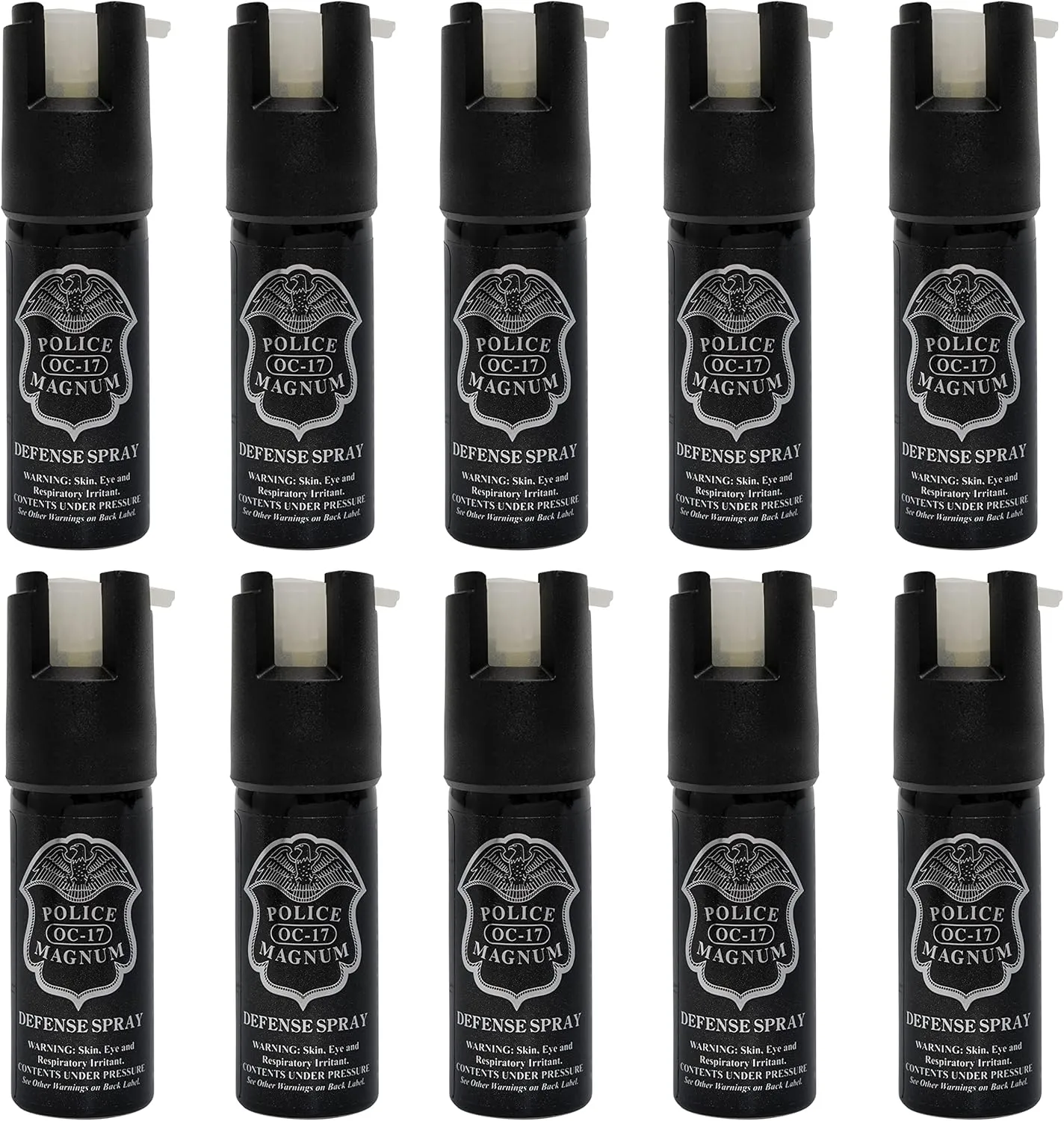 POLICE MAGNUM Mini Pepper Spray Self Defense Canisters- Max Heat Strength- Small & Discreet - Made in The USA (10 Pack 1/2oz Twist Lock)