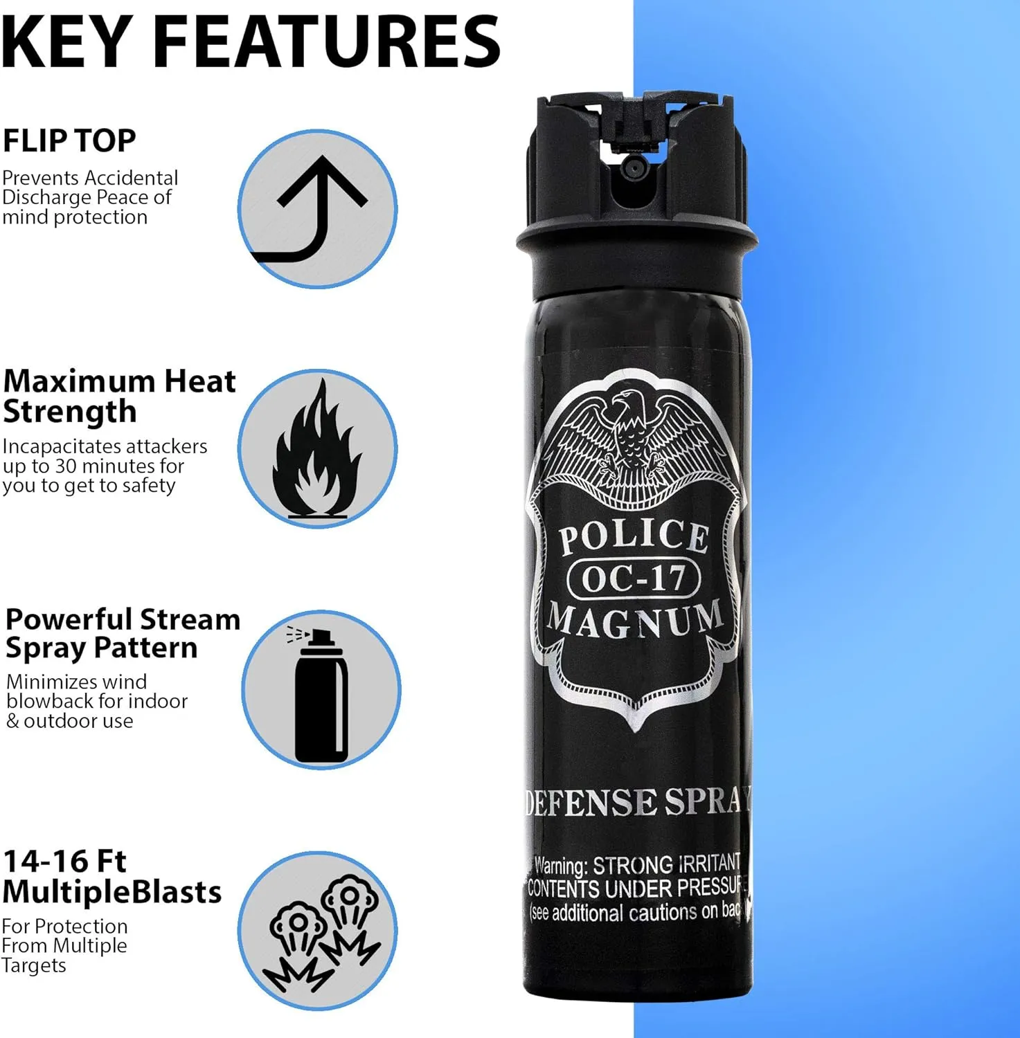 POLICE MAGNUM Pepper Spray Self Defense- Max Strength Portable Canister- 4 Ounce Flip Top