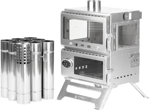 POMOLY Camping Tent Stove Oven Wood Stove, Baker Stainless Steel Wood Burning Stove for Hiking, Cooking, Heating (with Oven)