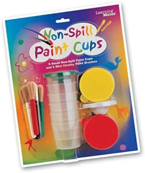 POPULAR PLAYTHINGS Set of 6 Non Spill Paint Cups with Lids and 6 Mini Chubby Paintbrushes for Kids