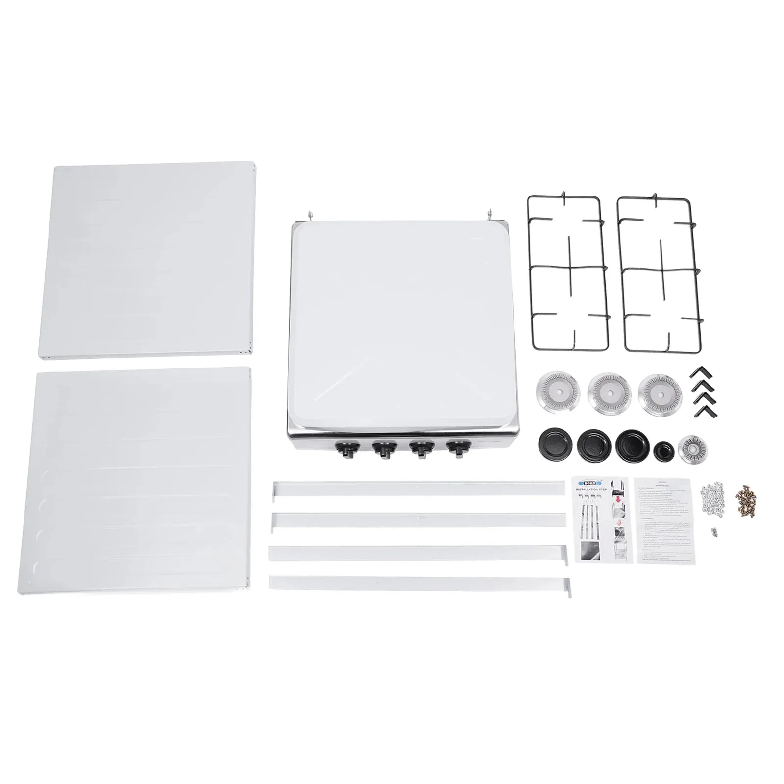 Portable Camping Gas Stove with 4 Burners and Double Storage Shelves