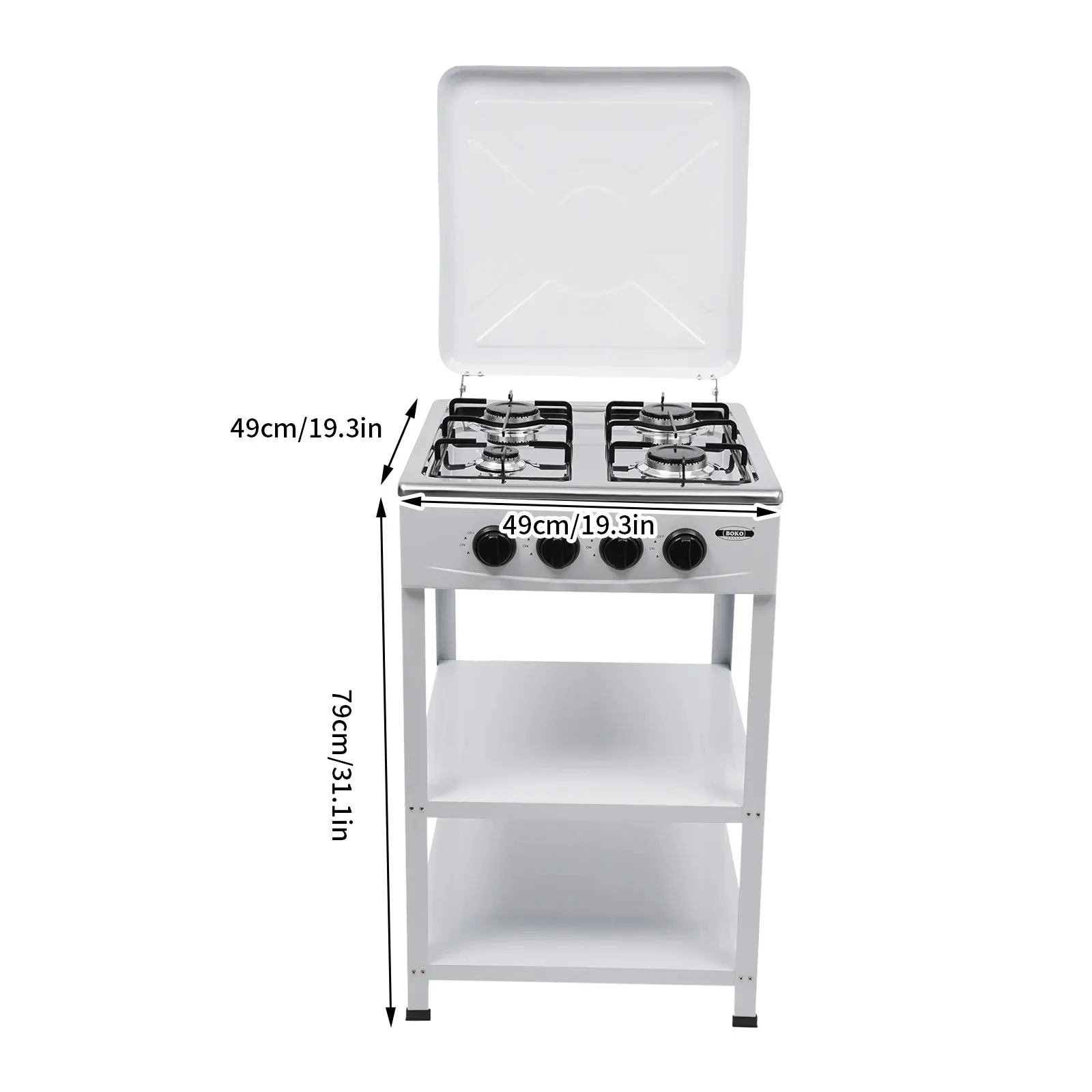 Portable Camping Gas Stove with 4 Burners and Double Storage Shelves