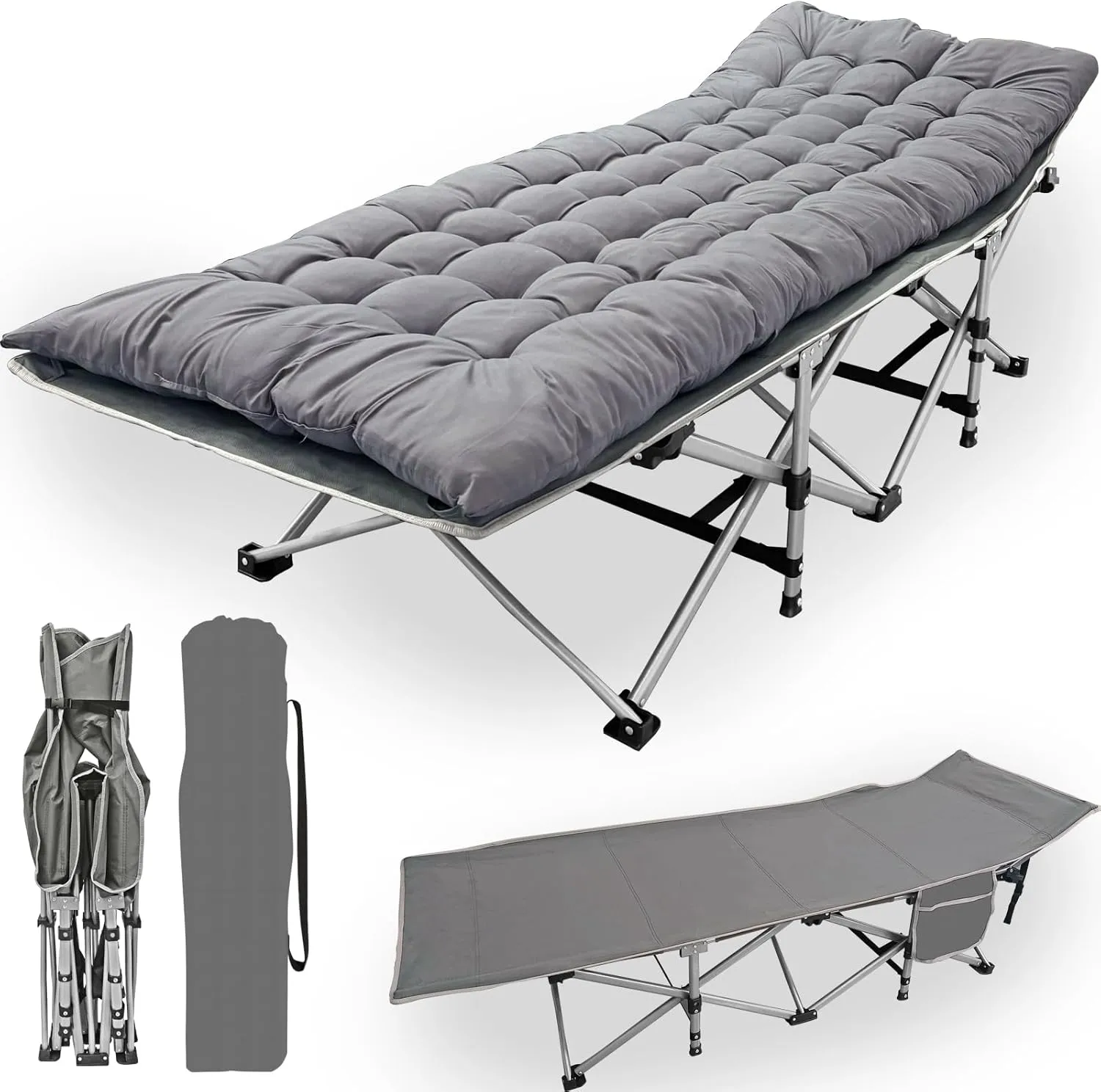 Portable Folding Camping Cot with Removable Thick Pad - Heavy Duty 330LBS Capacity, Wide 28" Sleep Surface, Carry Bag - for Outdoor Travel, Home Guest Bed, Office Nap