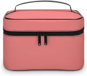 Portable Make Bag, Solid Color Coral Peach Cosmetic Case Portable Cosmetic Portable Organizer for Men & Women