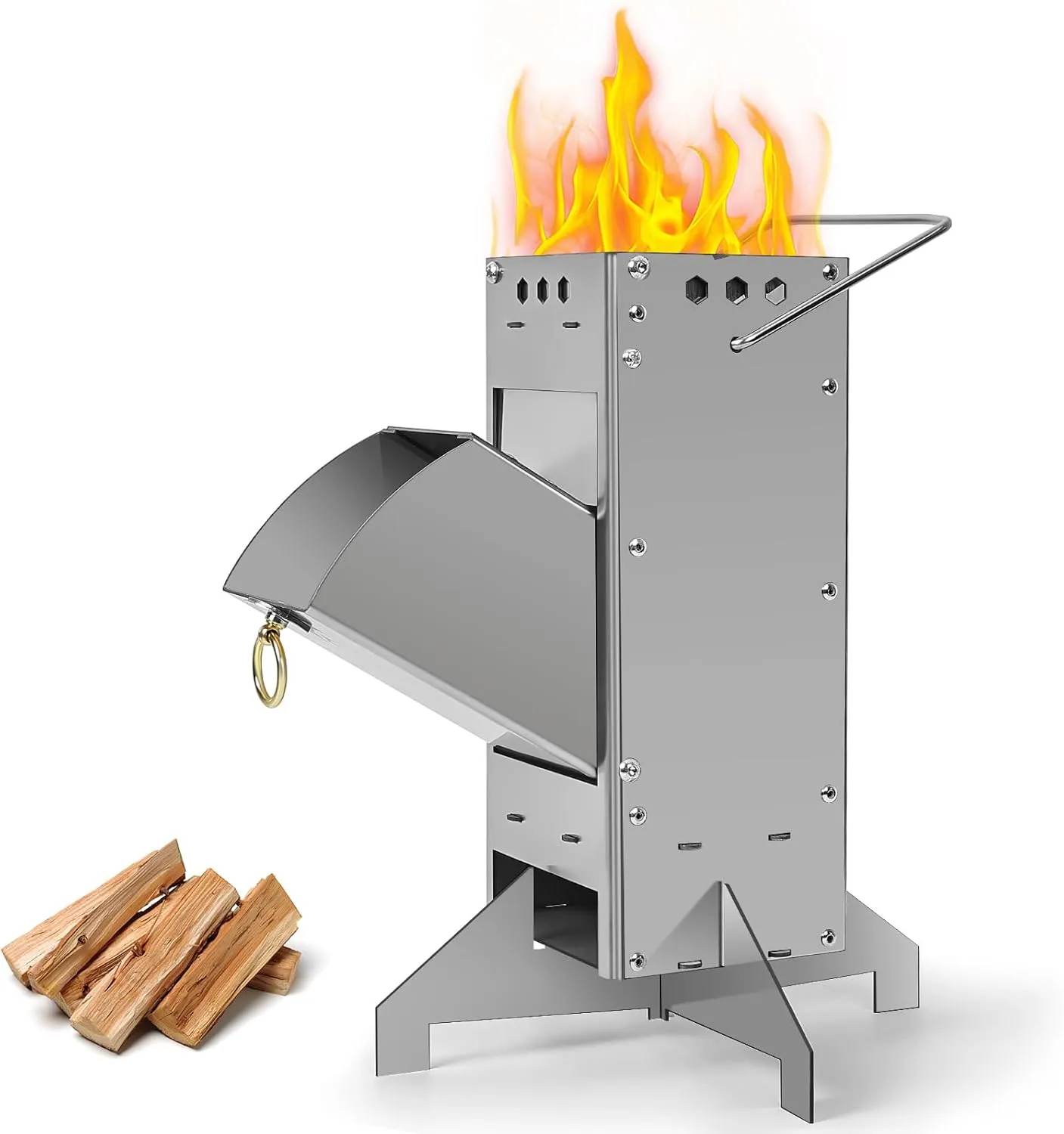 Portable Rocket Stove by AmazStove, Upgrade Mini Wood Burning Stove, Suitable for Cooking Tools of Various Sizes, Stainless Steel Camping Wood Stove for Outdoor Cooking, Barbecue, Camping, and More