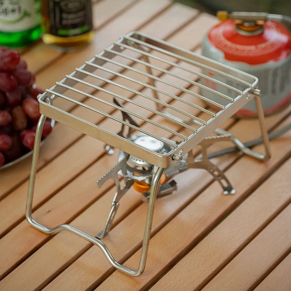 Portable Stainless Steel Camping Grill & Stove Stand - Multifunctional Folding BBQ Grate