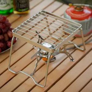 Portable Stainless Steel Camping Grill & Stove Stand - Multifunctional Folding BBQ Grate