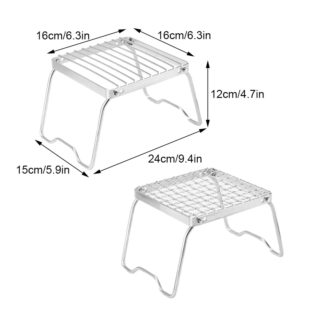 Portable Stainless Steel Camping Grill & Stove Stand - Multifunctional Folding BBQ Grate