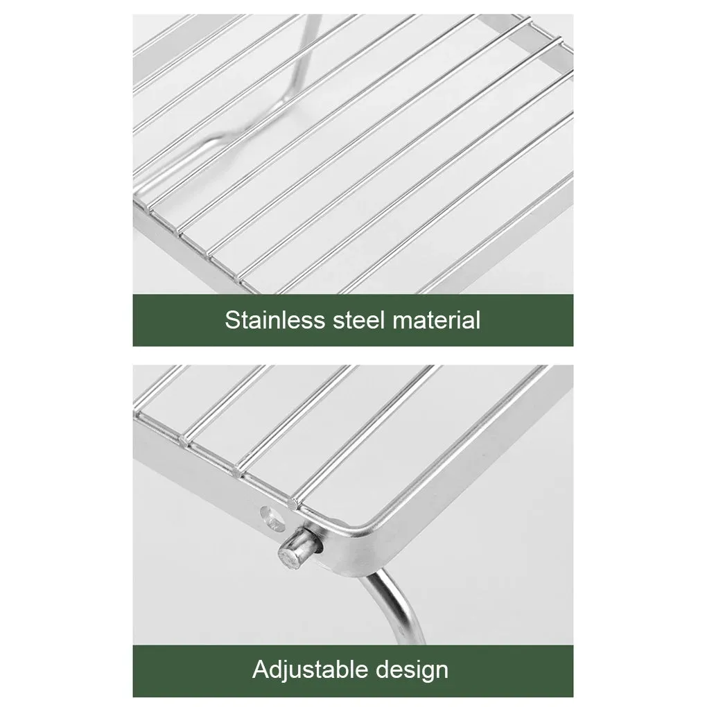 Portable Stainless Steel Camping Grill & Stove Stand - Multifunctional Folding BBQ Grate