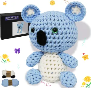 Posurry Crochet Kit for Beginners Animals. Suitable for Adults and Kids. The Customized Yarn is Ideal for Women Beginners.,Includes Detailed Video Tutorials and Ilustrations,It's a Cute Blue Koala