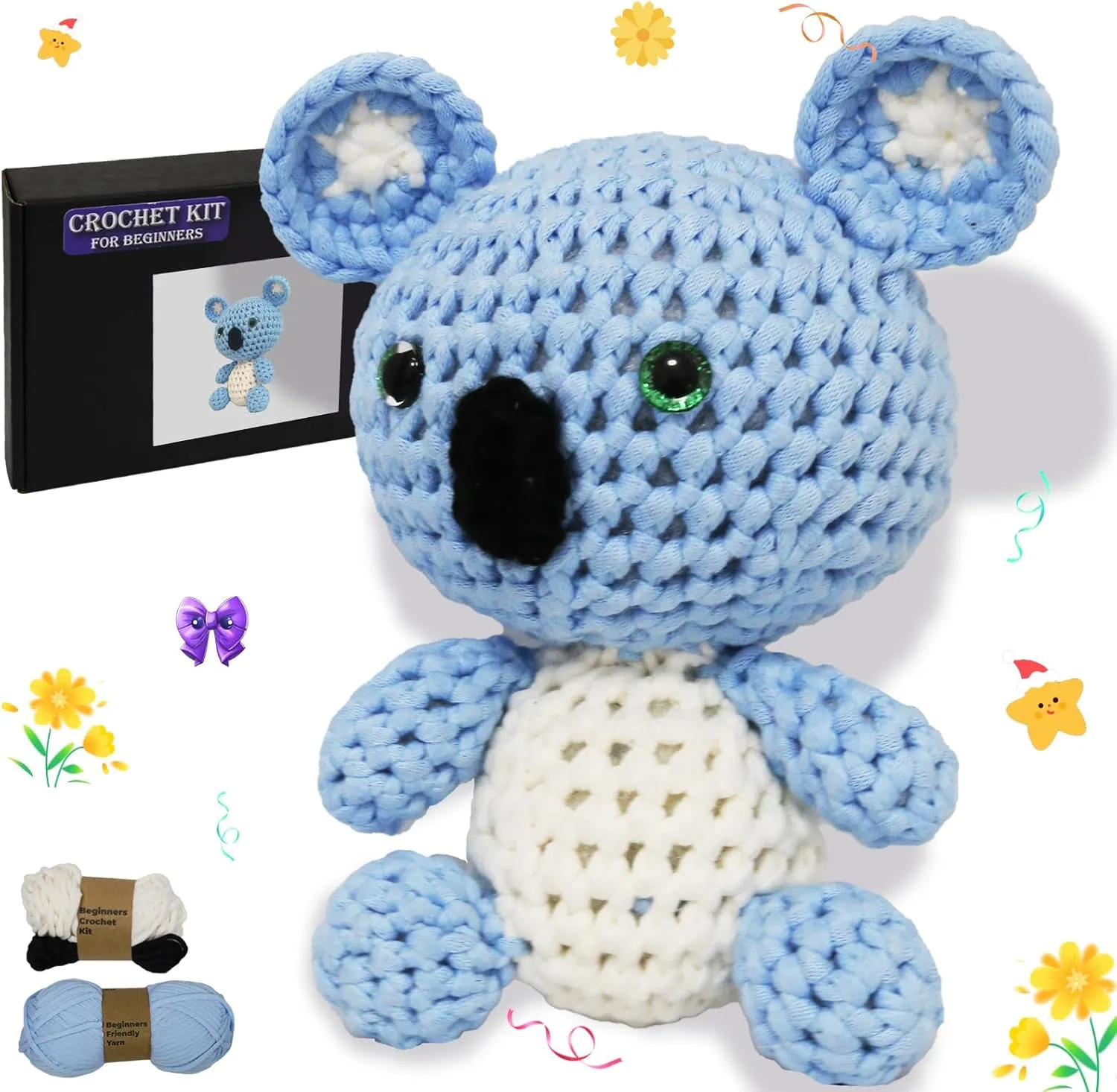 Posurry Crochet Kit for Beginners Animals. Suitable for Adults and Kids. The Customized Yarn is Ideal for Women Beginners.,Includes Detailed Video Tutorials and Ilustrations,It's a Cute Blue Koala