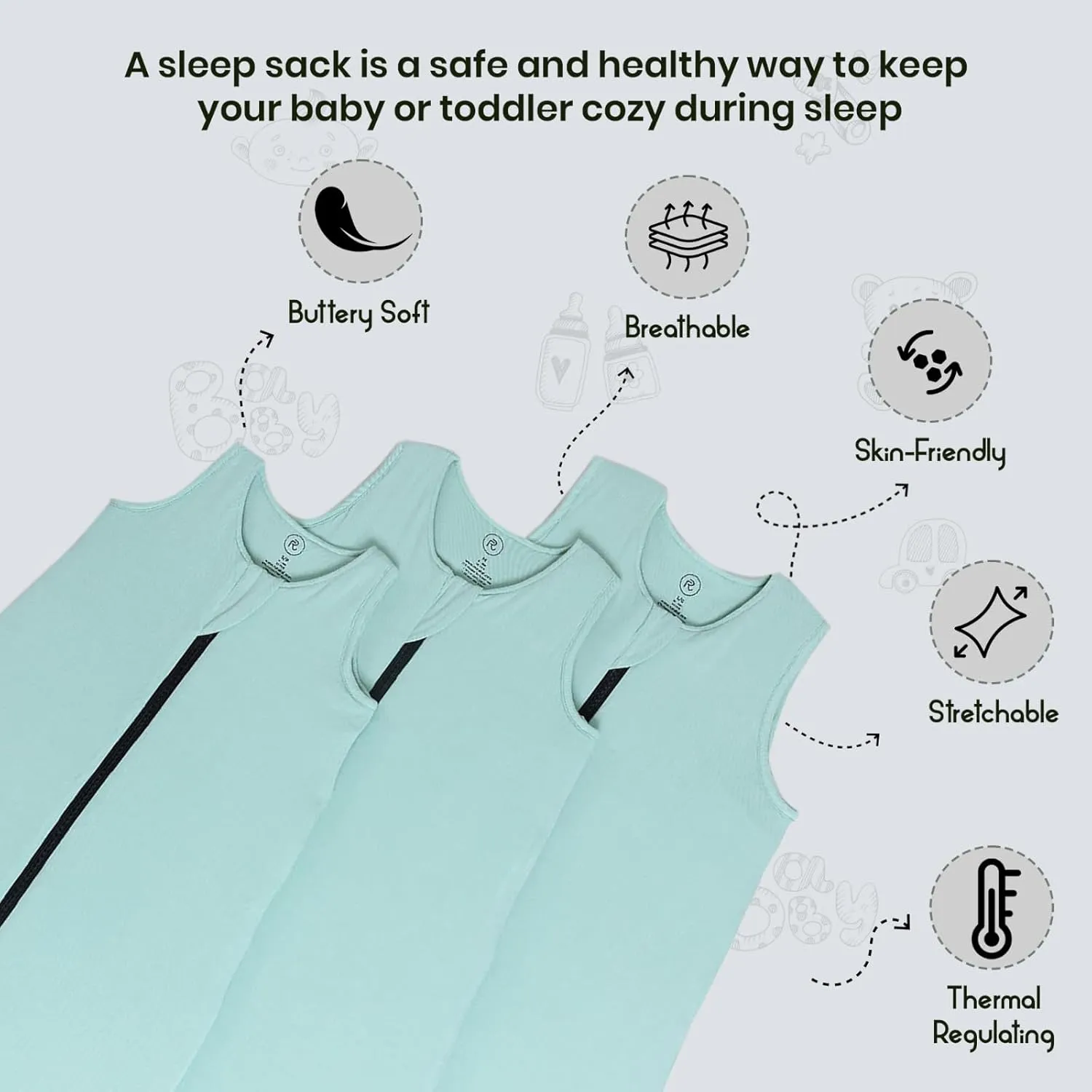 Premium Rayon from Bamboo Sleep Sack Made with Organic Cotton, 1.0 TOG, Size Medium 15-24 Months, Wearable Blanket, Unisex