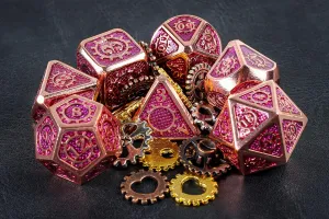 Purple Poison Machine Gear DND Metal Dice Set for Dungeons and Dragons Gifts, D&D, D and D, Pathfinder, Accessories, D20, Polyhedral, Resin Dice, Metal, Dice Tray, Tower, Bag, Box